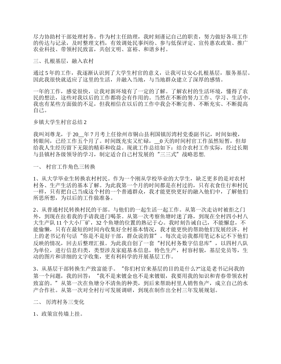 乡镇大学生村官总结.docx_第2页