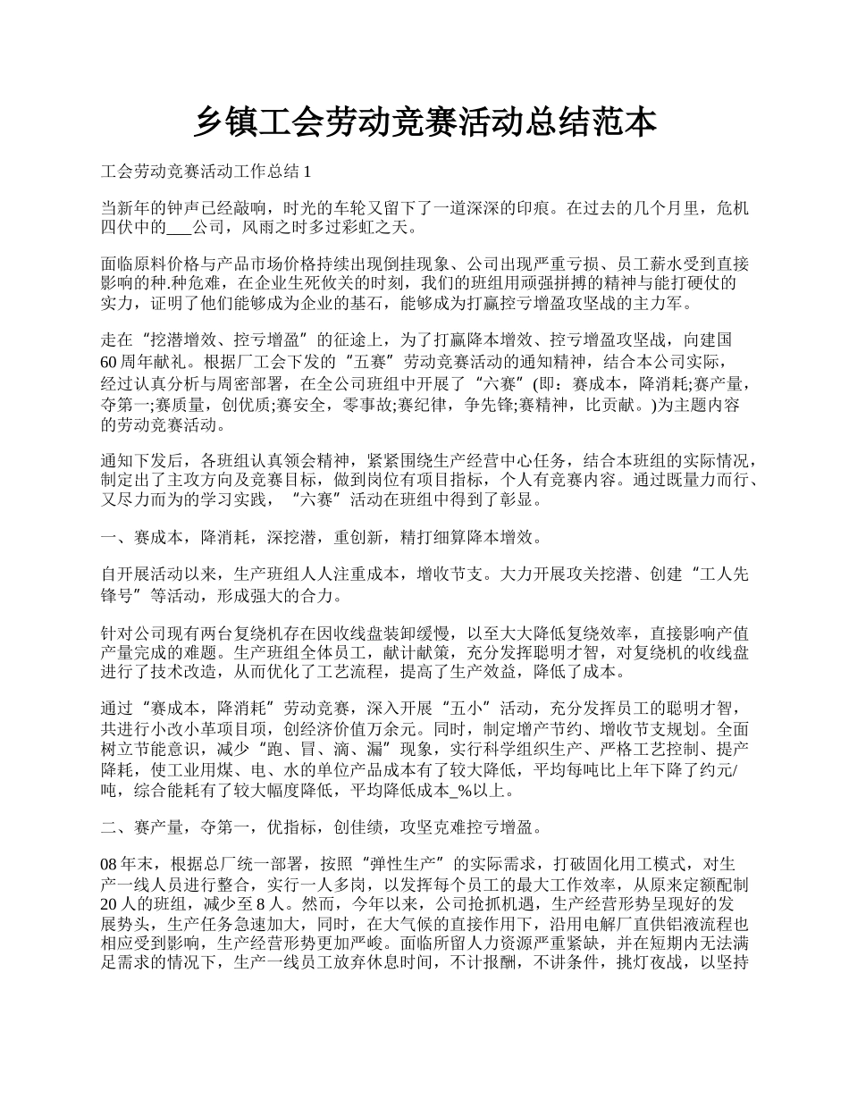 乡镇工会劳动竞赛活动总结范本.docx_第1页