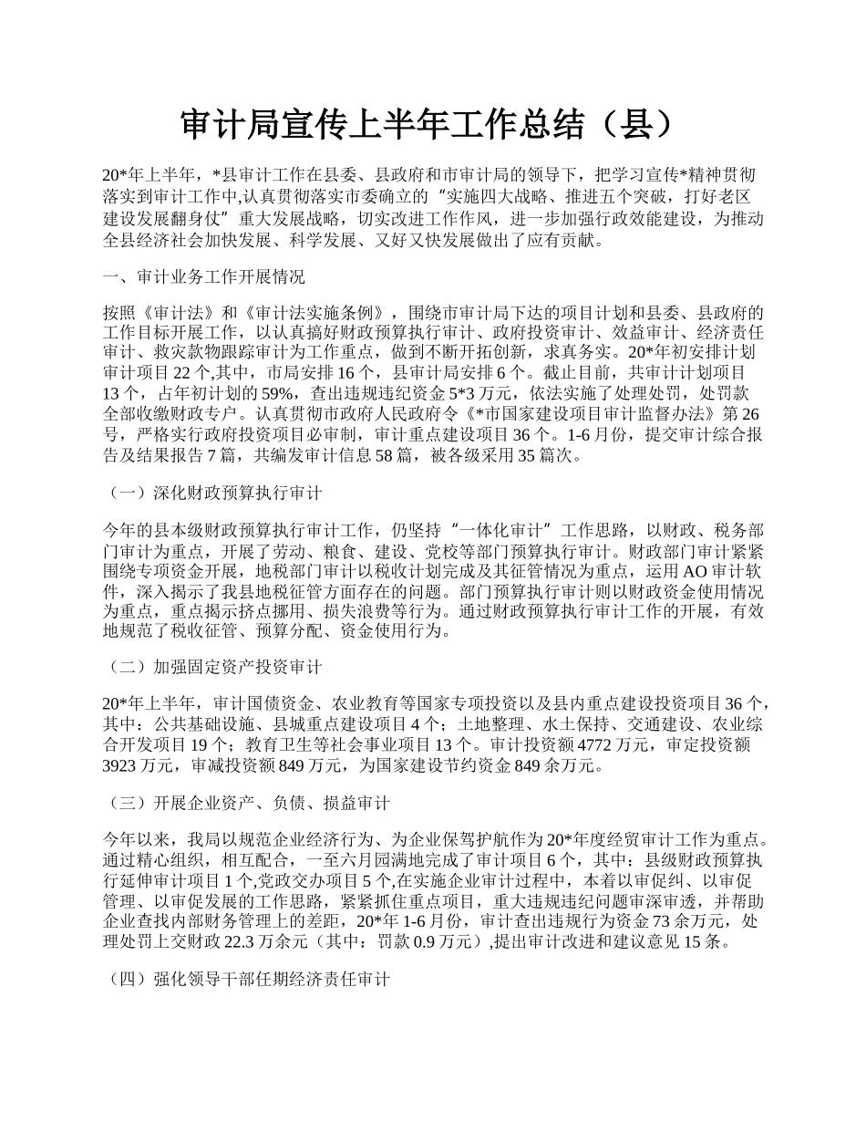 审计局宣传上半年工作总结（县）.docx_第1页