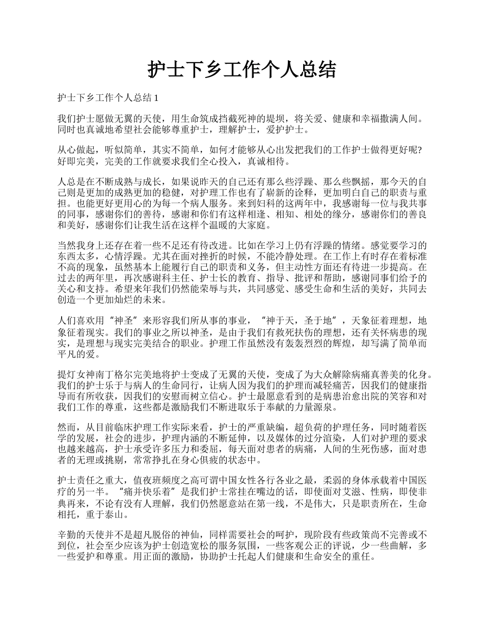 护士下乡工作个人总结.docx_第1页