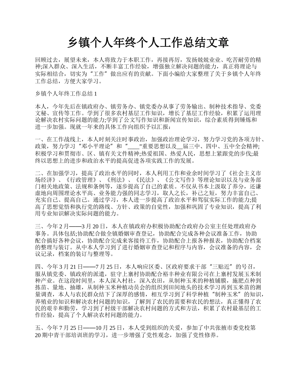 乡镇个人年终个人工作总结文章.docx_第1页