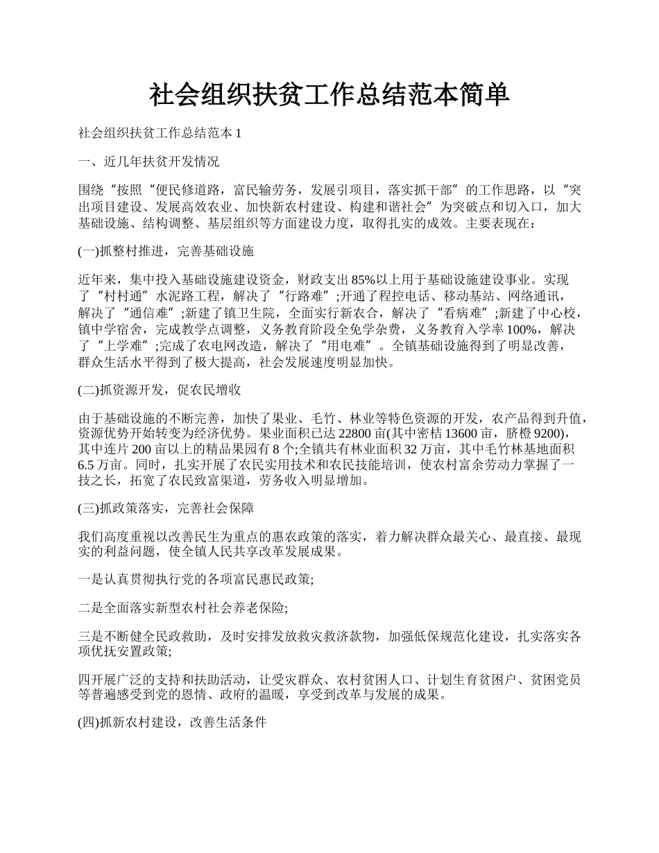 社会组织扶贫工作总结范本简单.docx_第1页