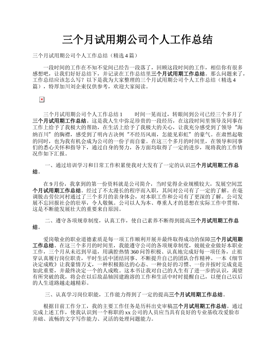 三个月试用期公司个人工作总结.docx_第1页