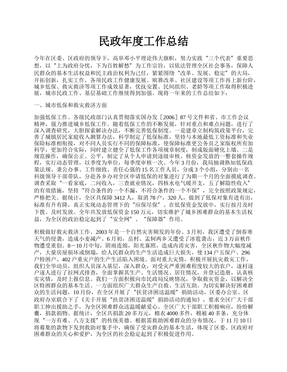 民政年度工作总结.docx_第1页