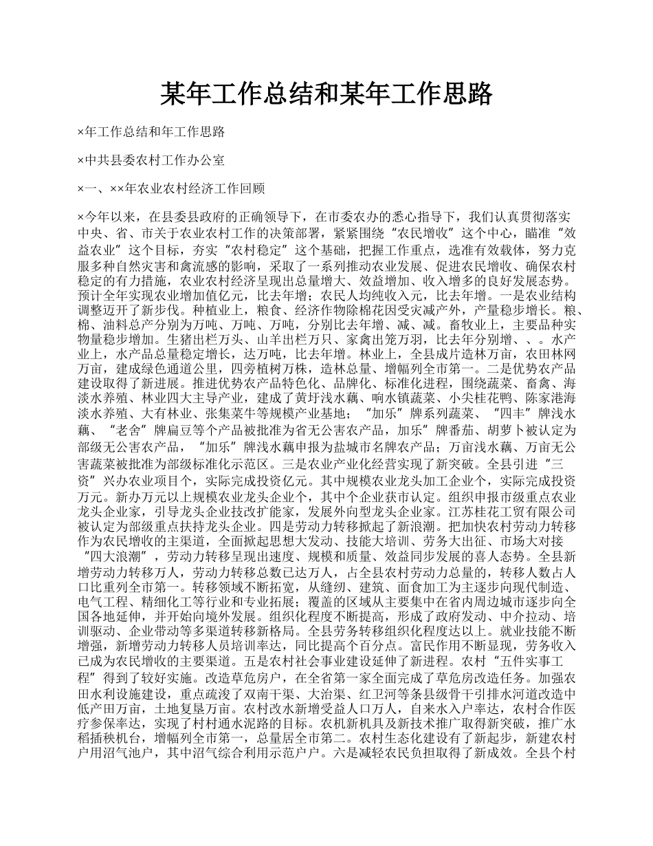 某年工作总结和某年工作思路.docx_第1页