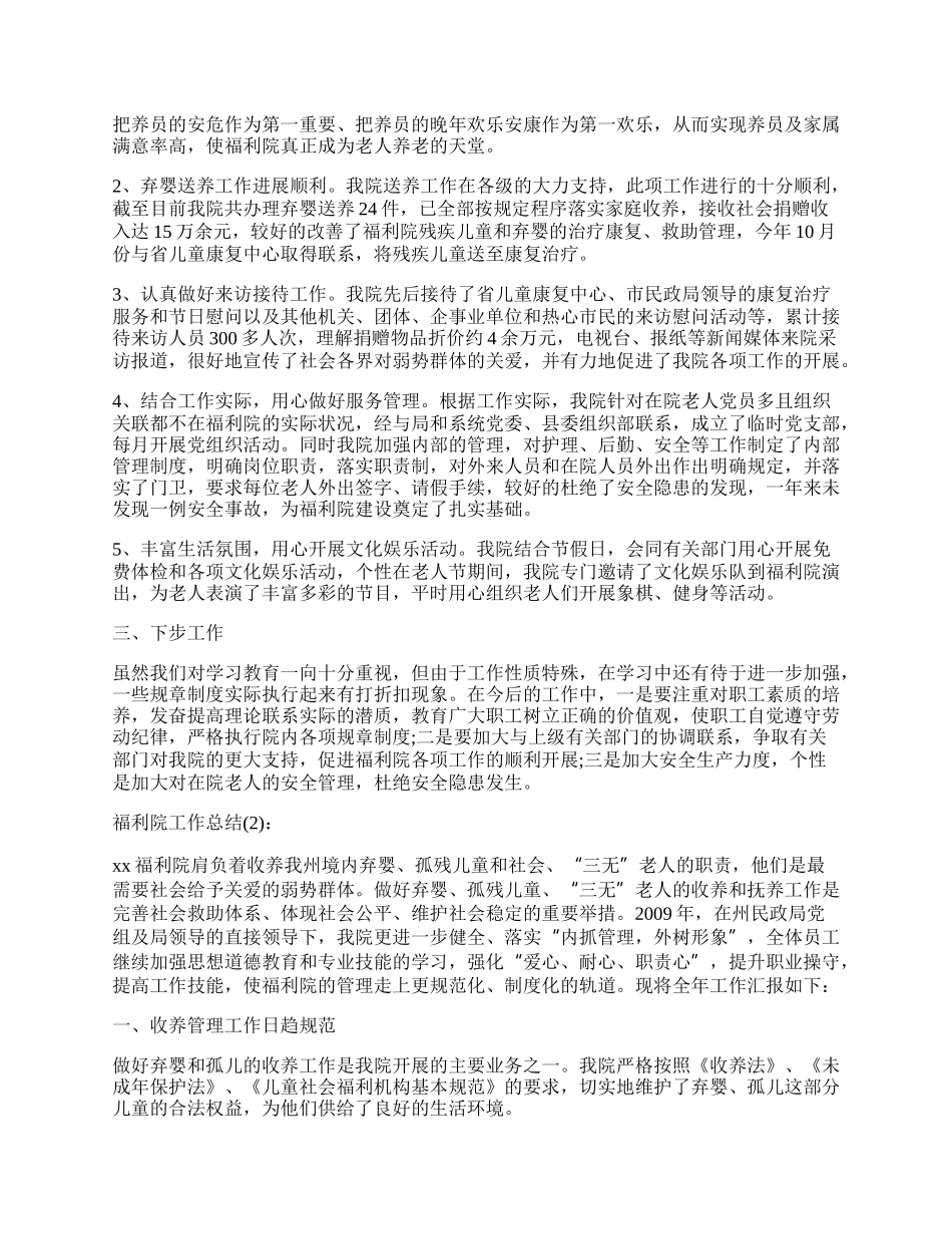 县民政局福利院工作总结.docx_第2页