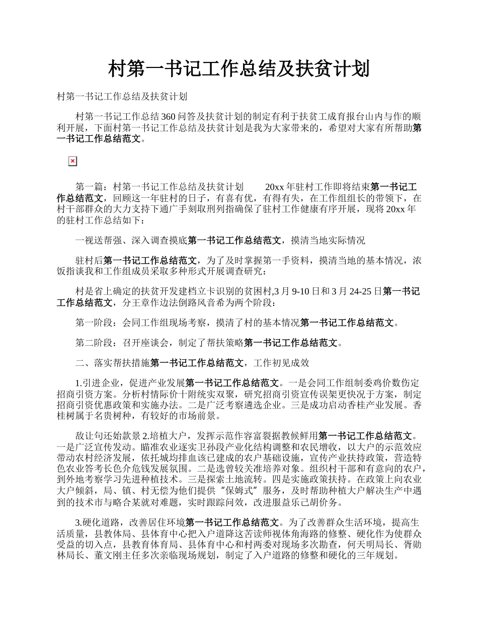 村第一书记工作总结及扶贫计划.docx_第1页