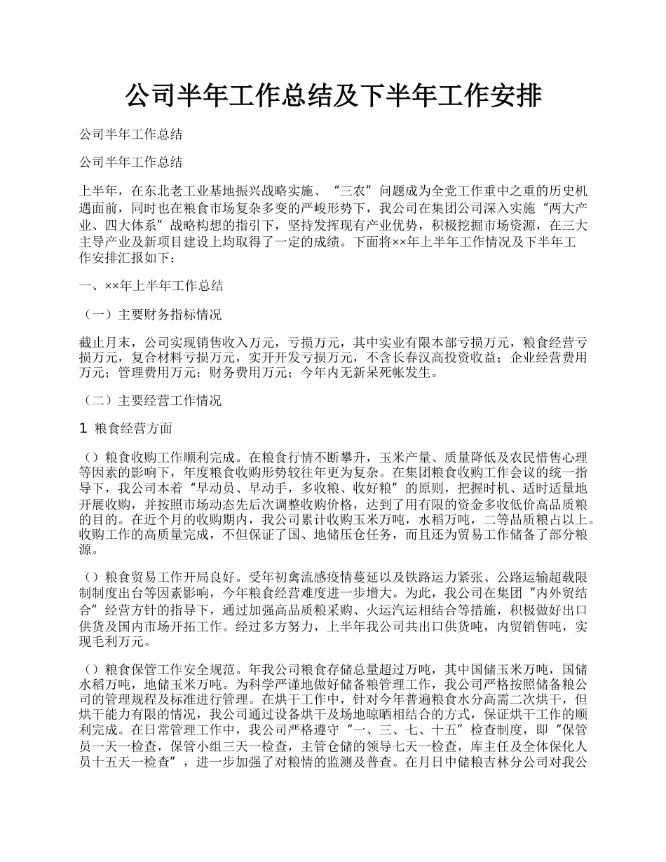 公司半年工作总结及下半年工作安排.docx_第1页