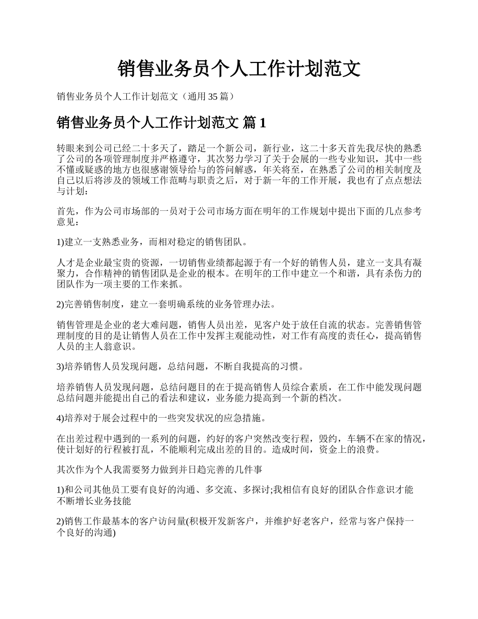 销售业务员个人工作计划范文.docx_第1页