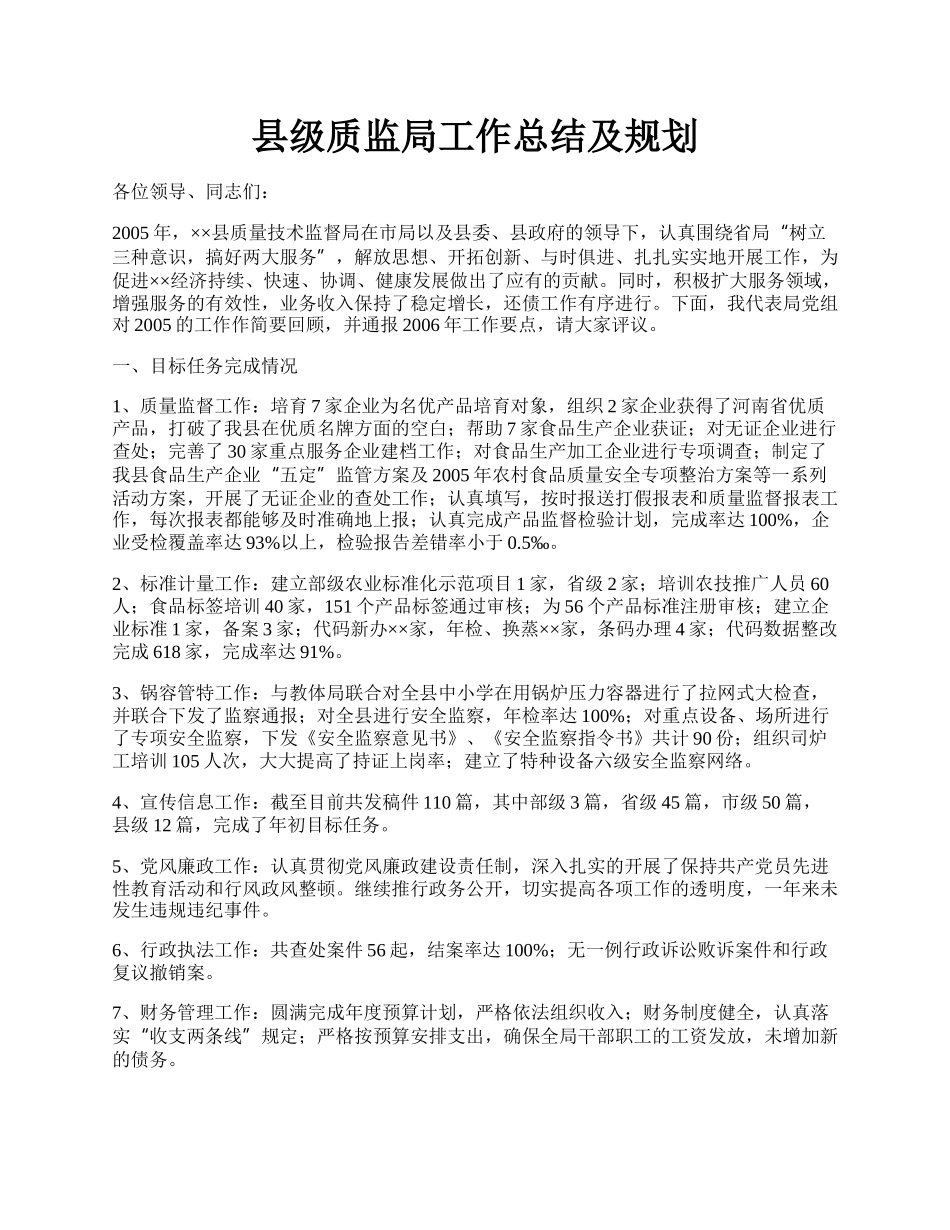 县级质监局工作总结及规划.docx_第1页