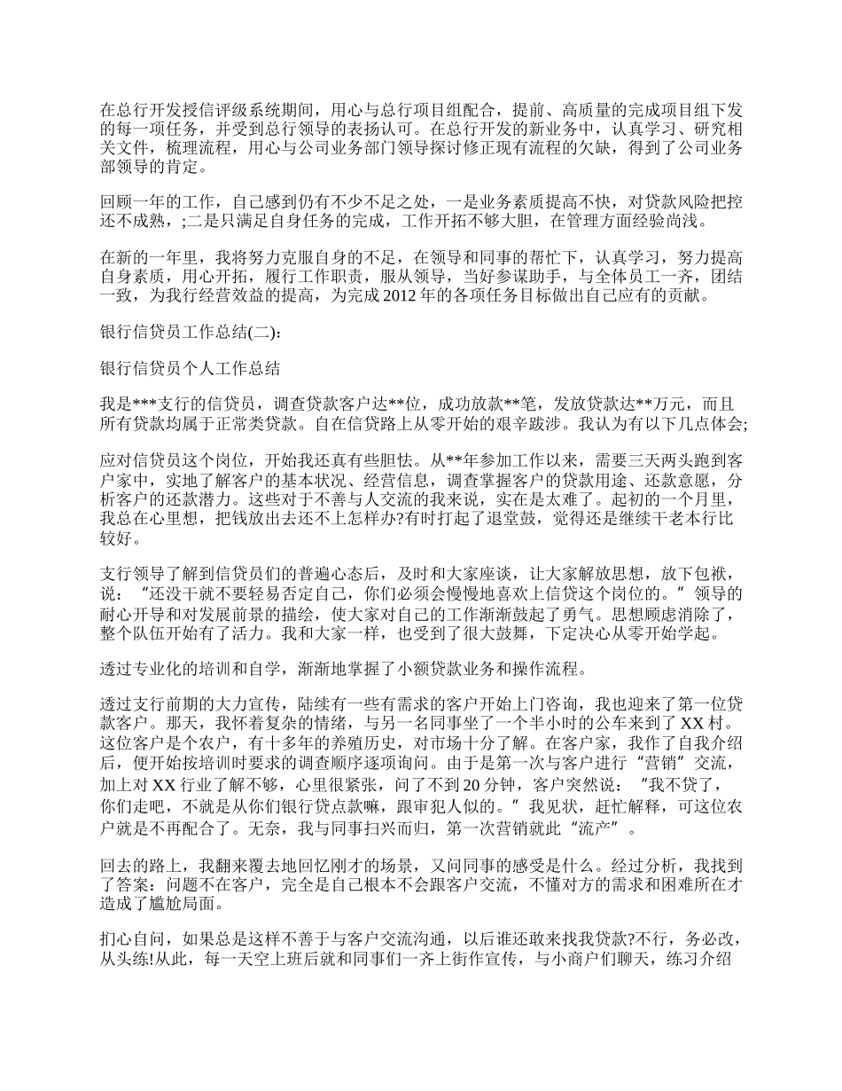 银行信贷员工作总结.docx_第2页