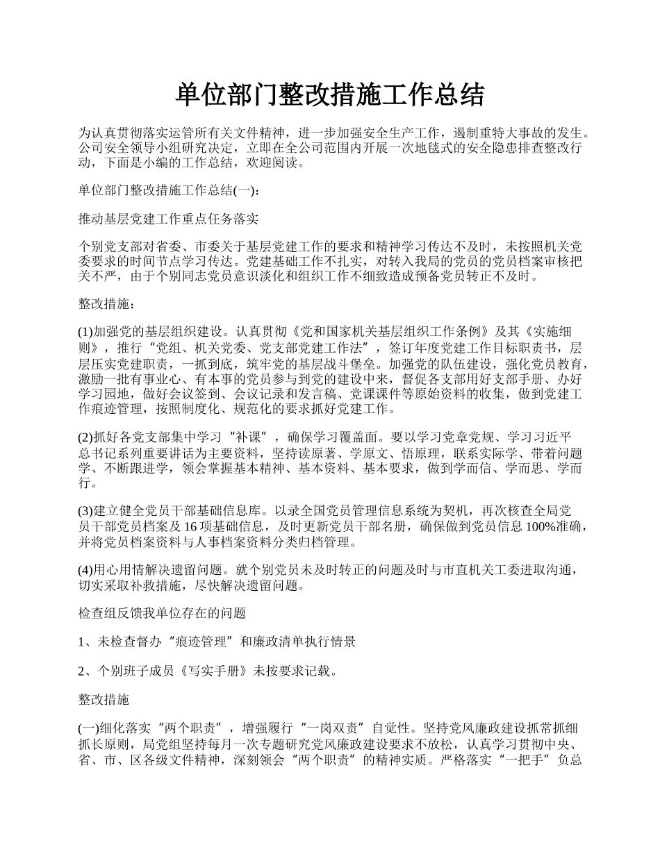 单位部门整改措施工作总结.docx_第1页