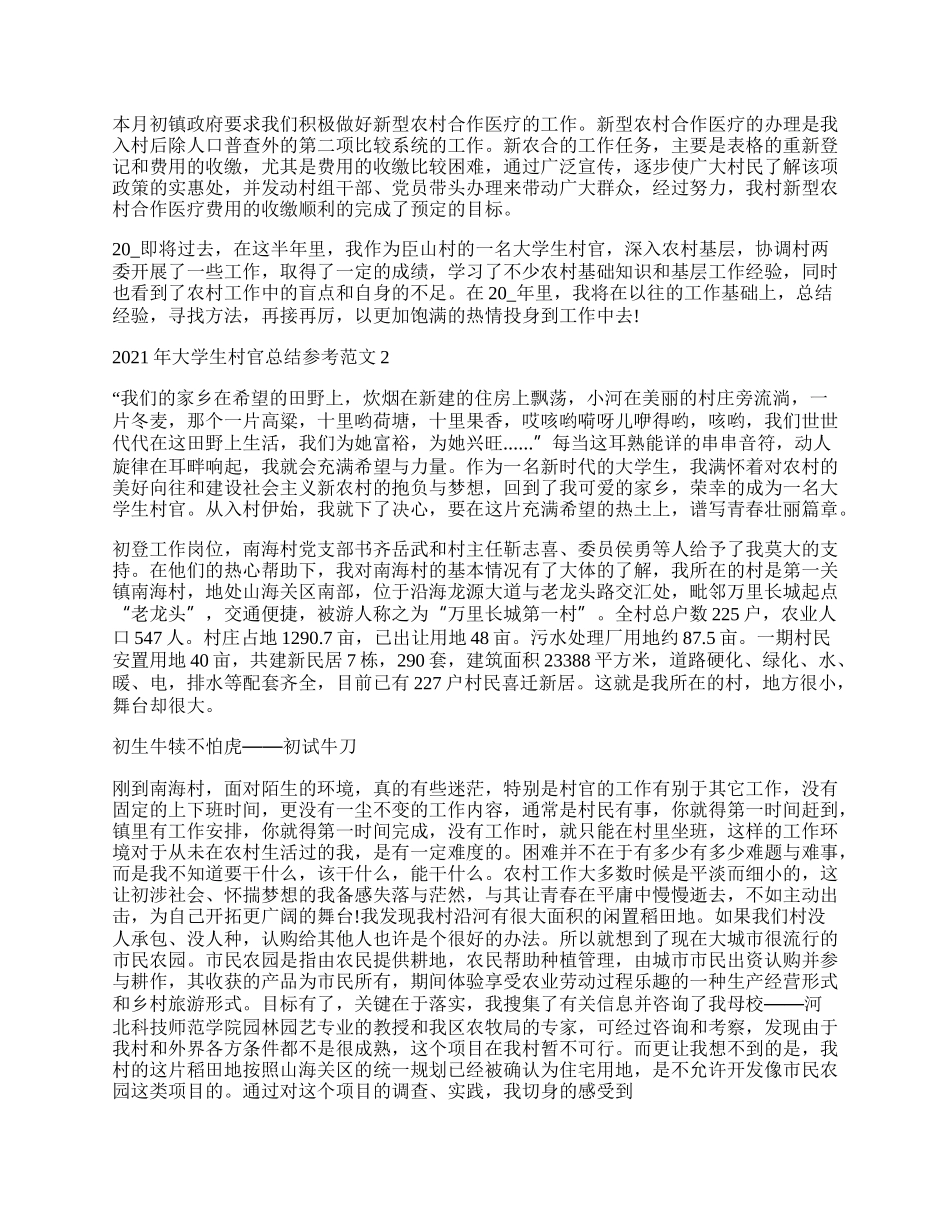 年大学生村官总结参考范文.docx_第2页