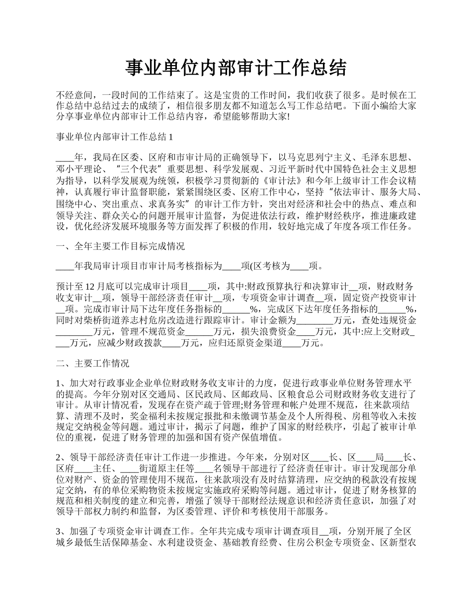 事业单位内部审计工作总结.docx_第1页