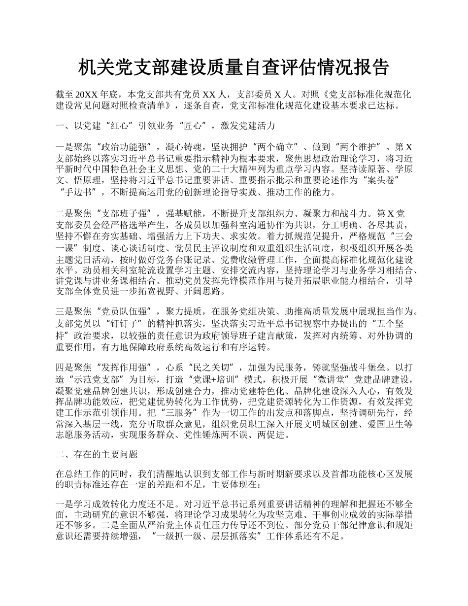 机关党支部建设质量自查评估情况报告.docx_第1页