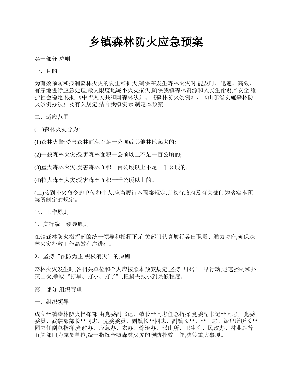 乡镇森林防火应急预案.docx_第1页