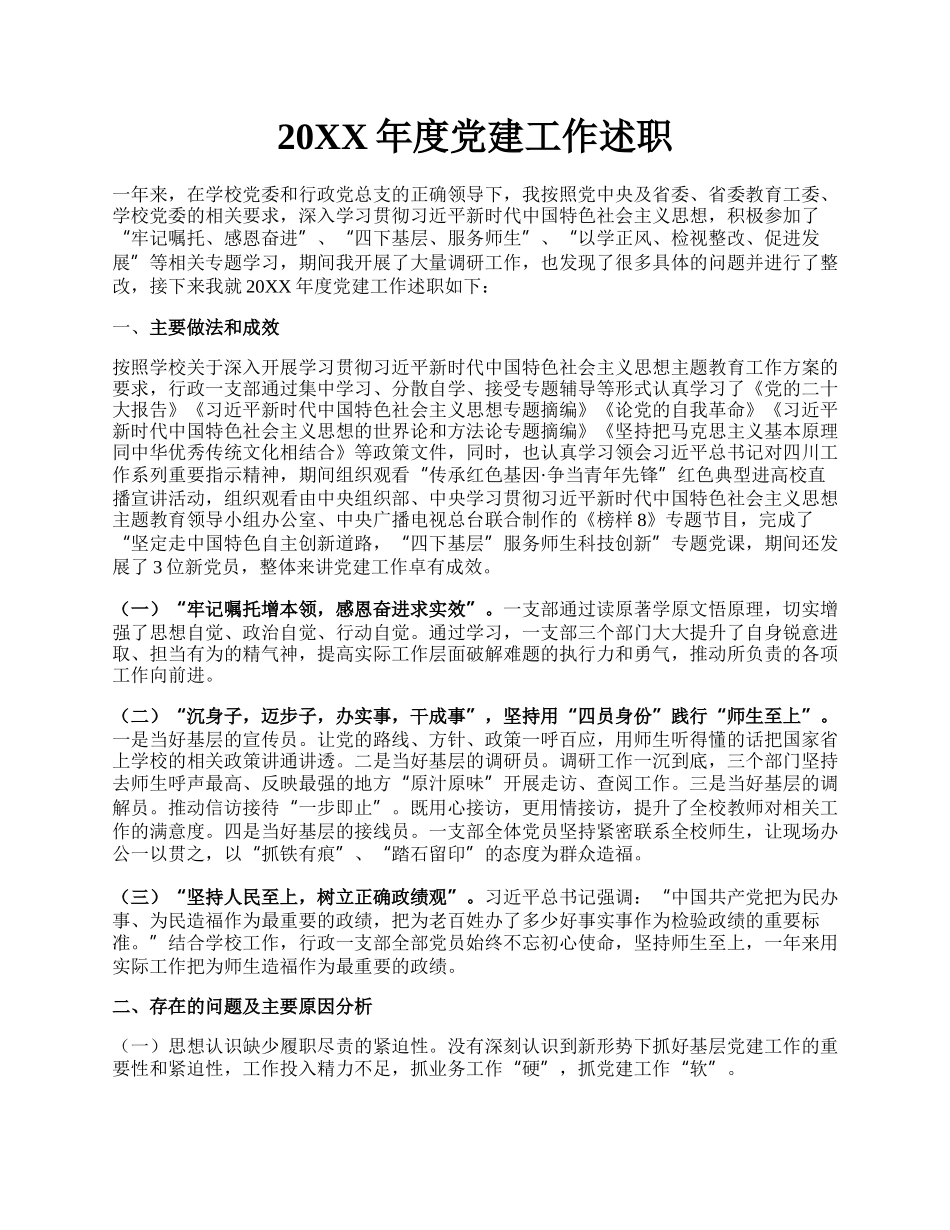 20XX年度党建工作述职.docx_第1页