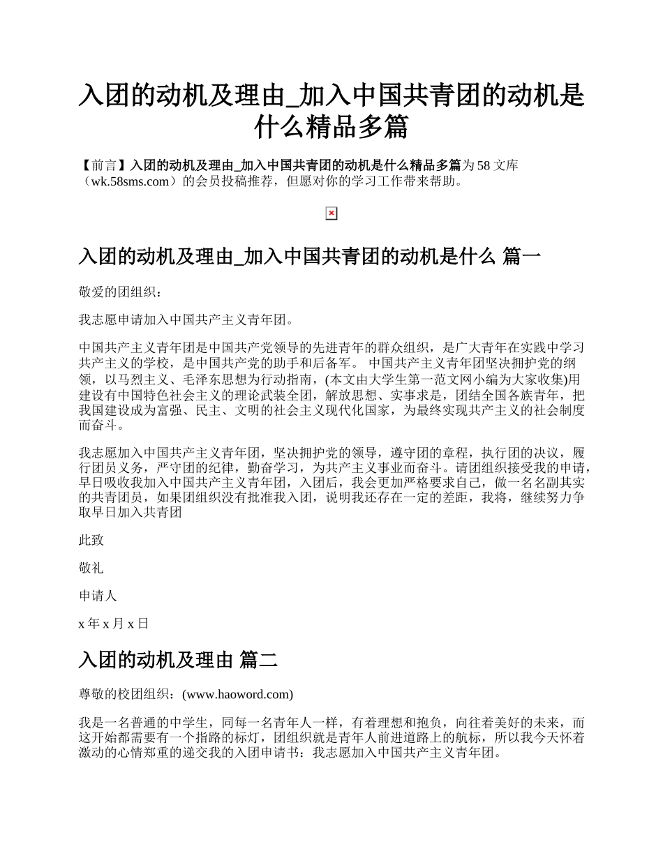 入团的动机及理由_加入中国共青团的动机是什么精品多篇.docx_第1页