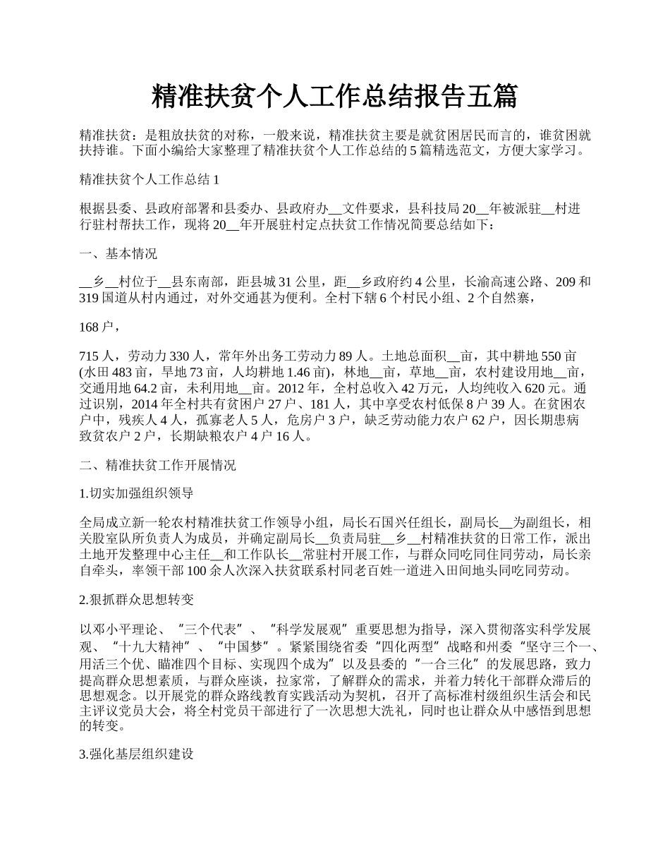 精准扶贫个人工作总结报告五篇.docx_第1页