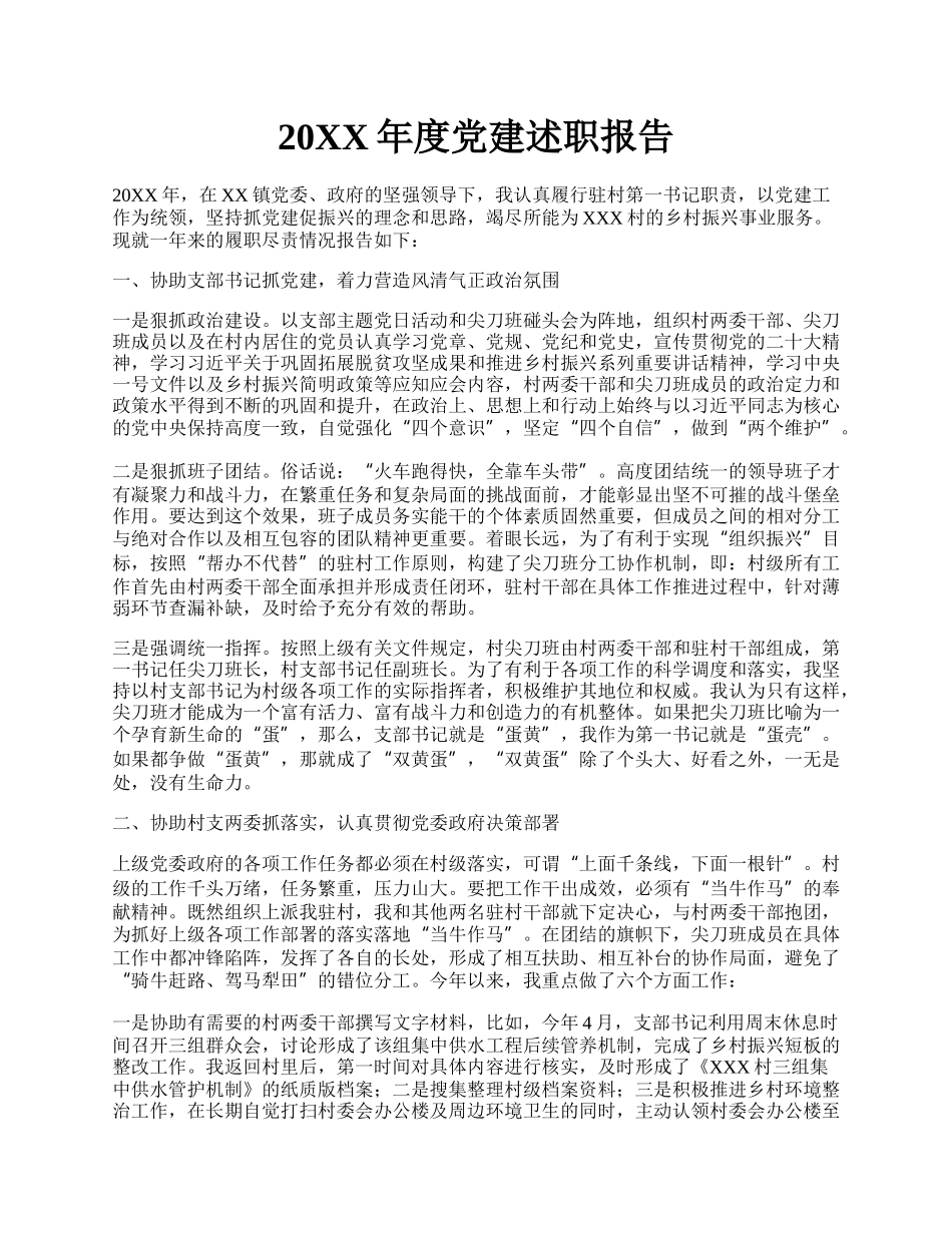 20XX年度党建述职报告.docx_第1页