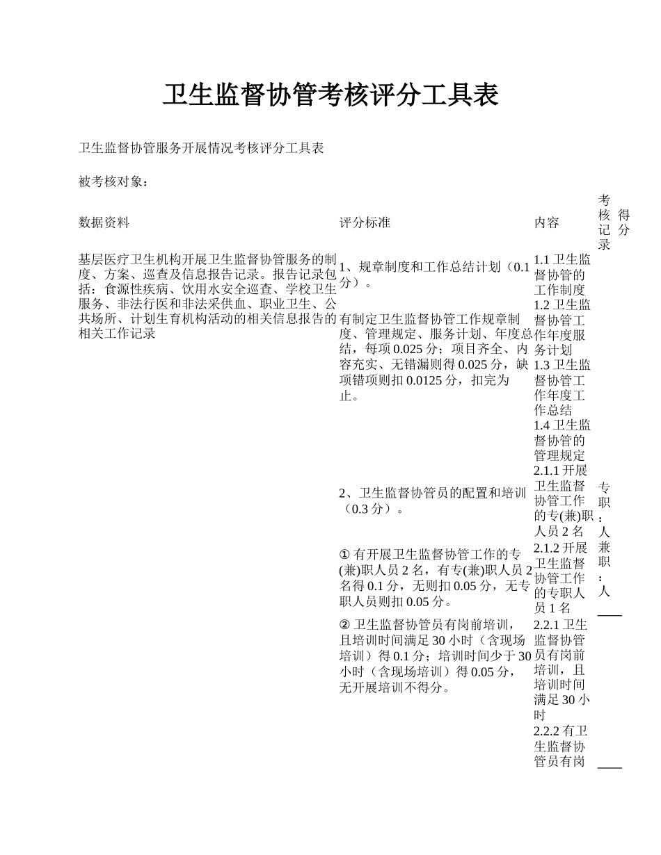 卫生监督协管考核评分工具表.docx_第1页