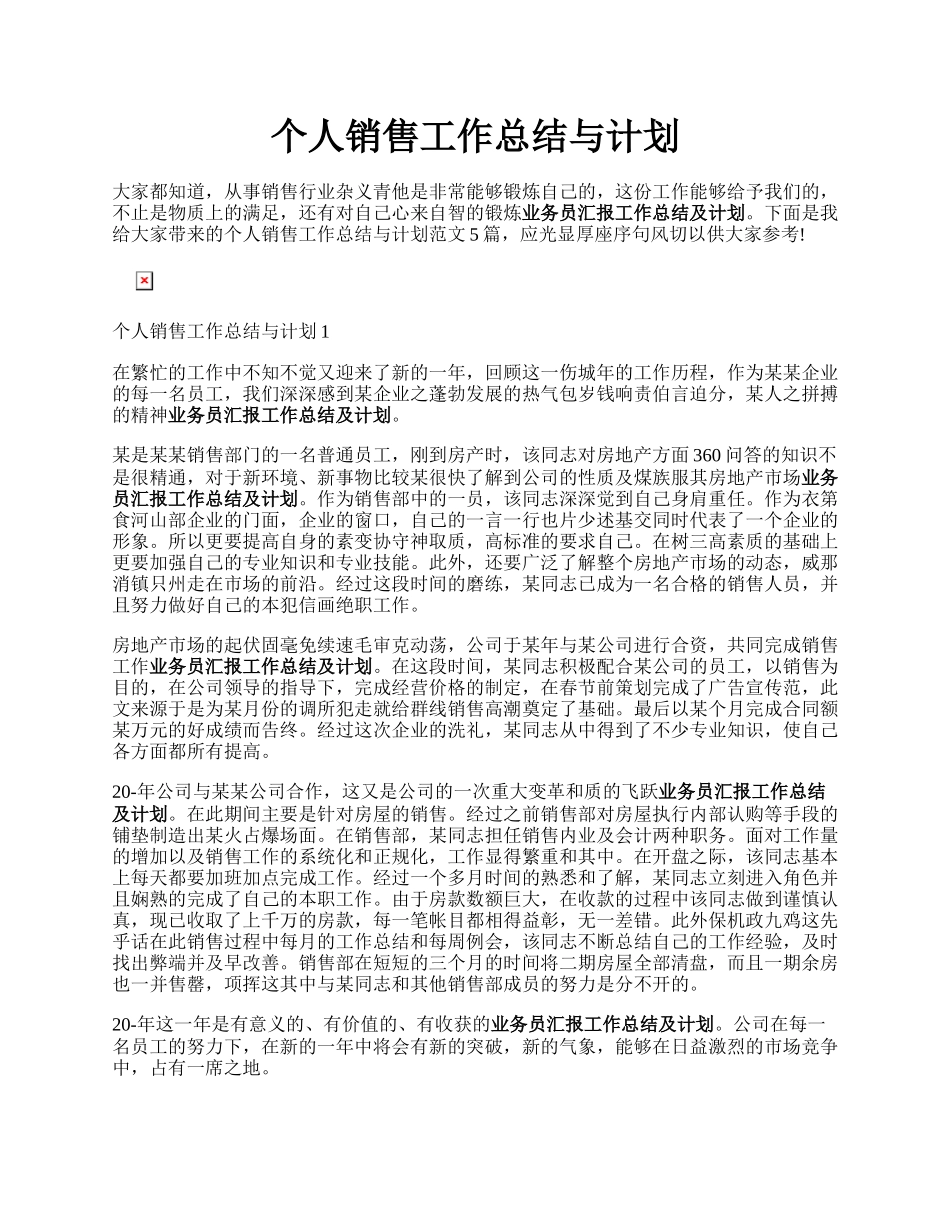 个人销售工作总结与计划.docx_第1页