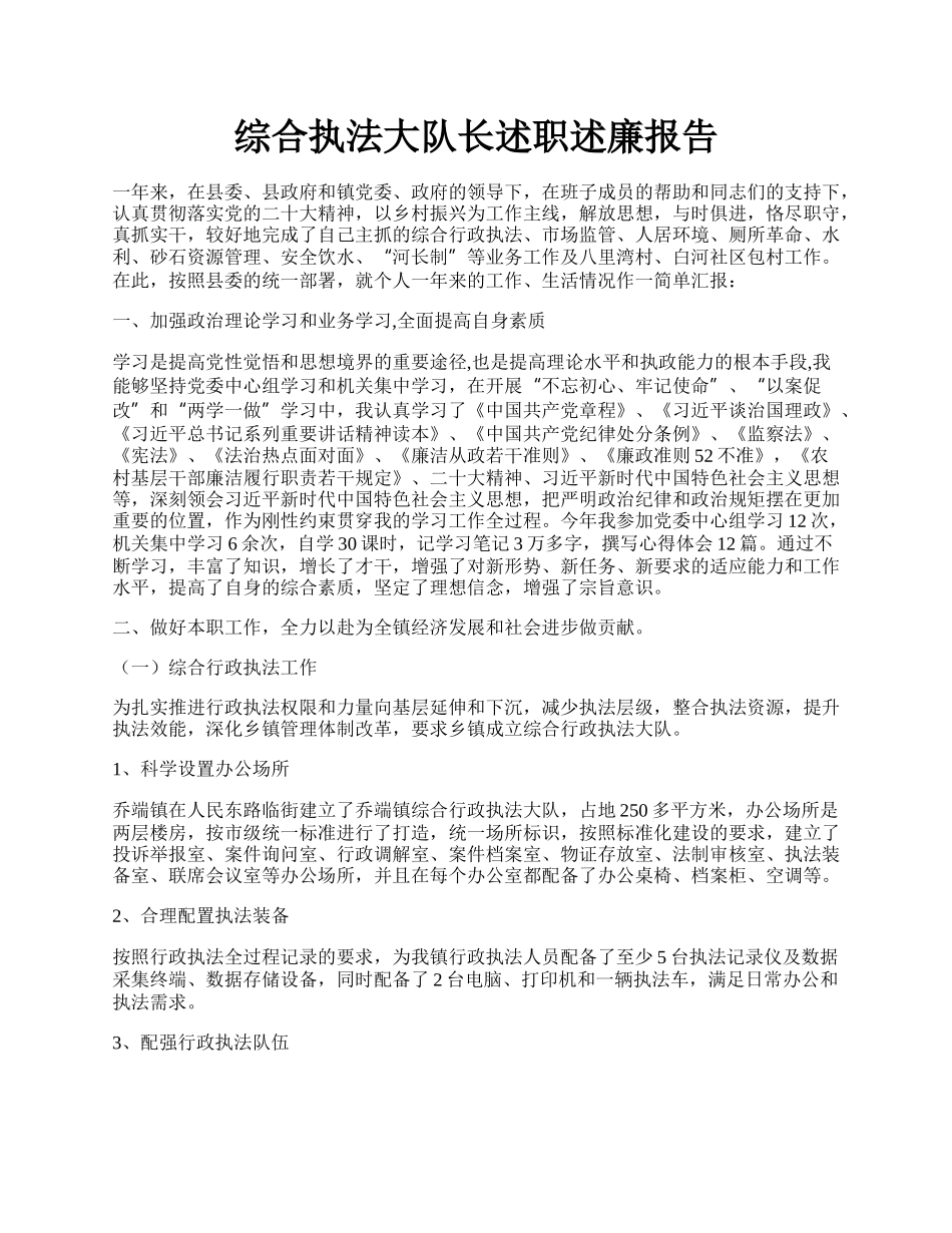 综合执法大队长述职述廉报告.docx_第1页