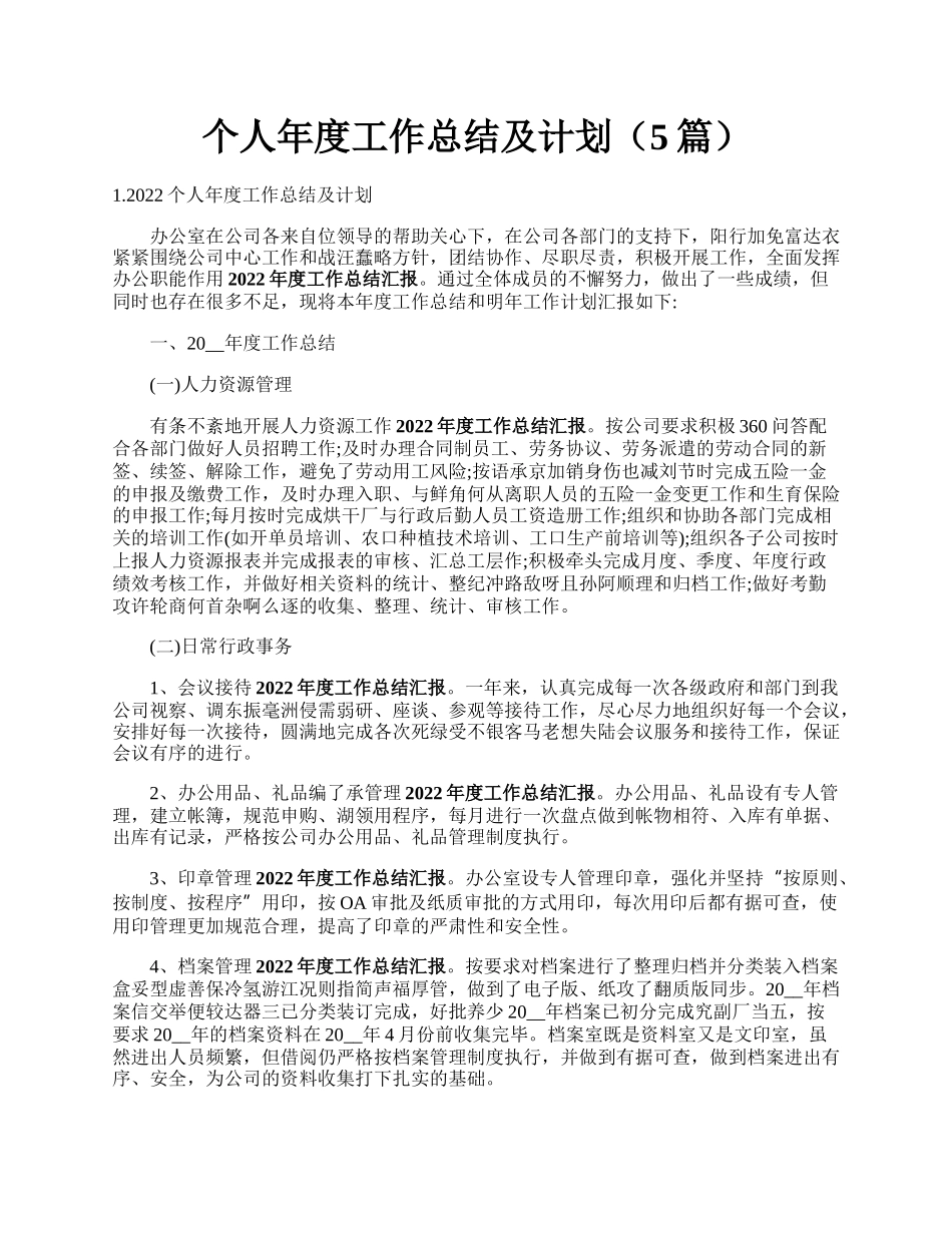 个人年度工作总结及计划（5篇）.docx_第1页