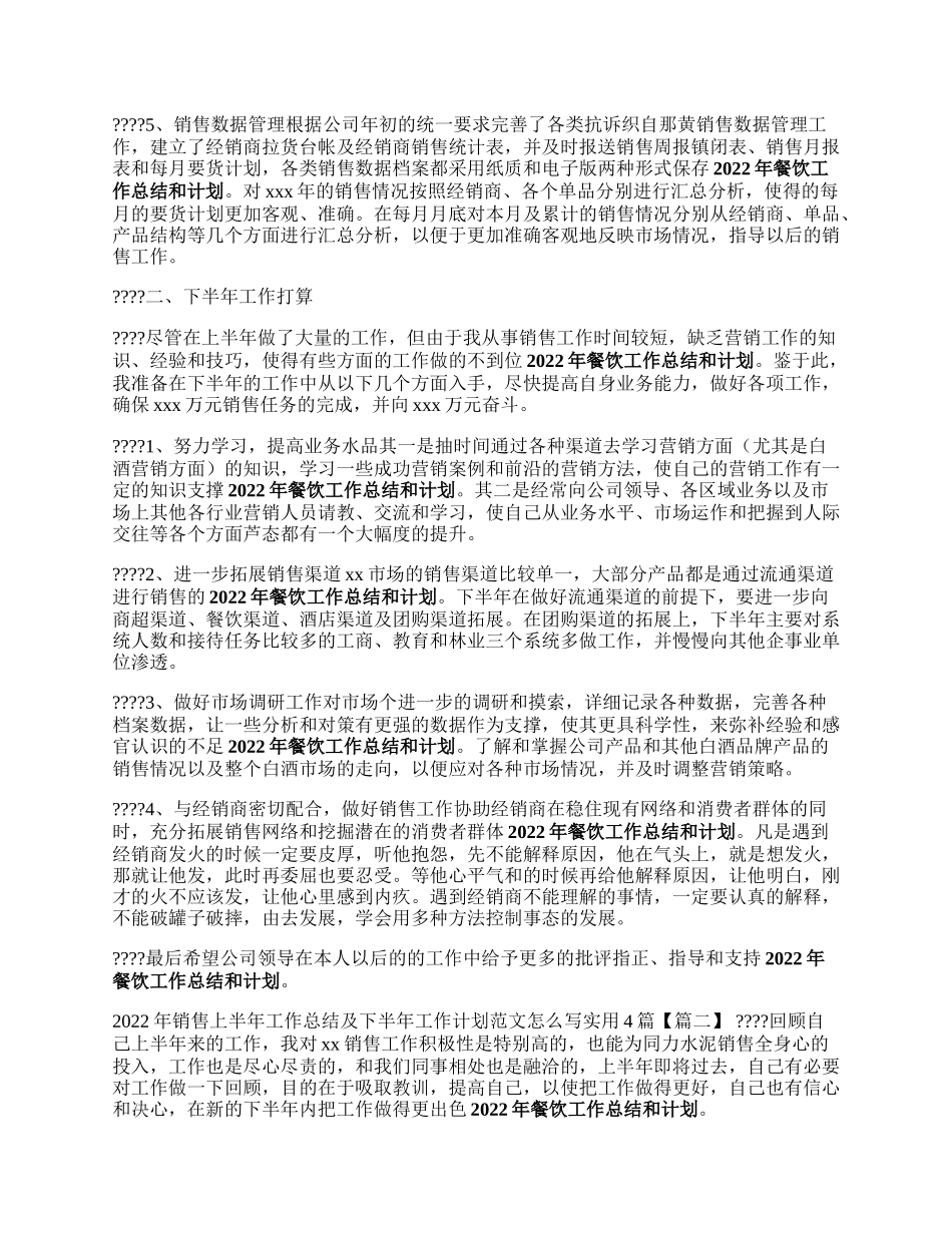 年销售上半年工作总结及下半年工作计划范文怎么写实用4篇.docx_第2页