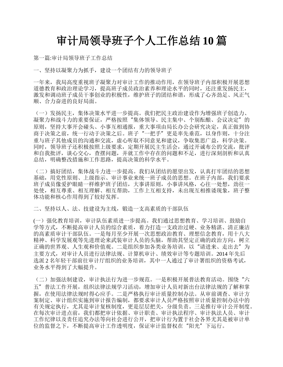 审计局领导班子个人工作总结10篇.docx_第1页