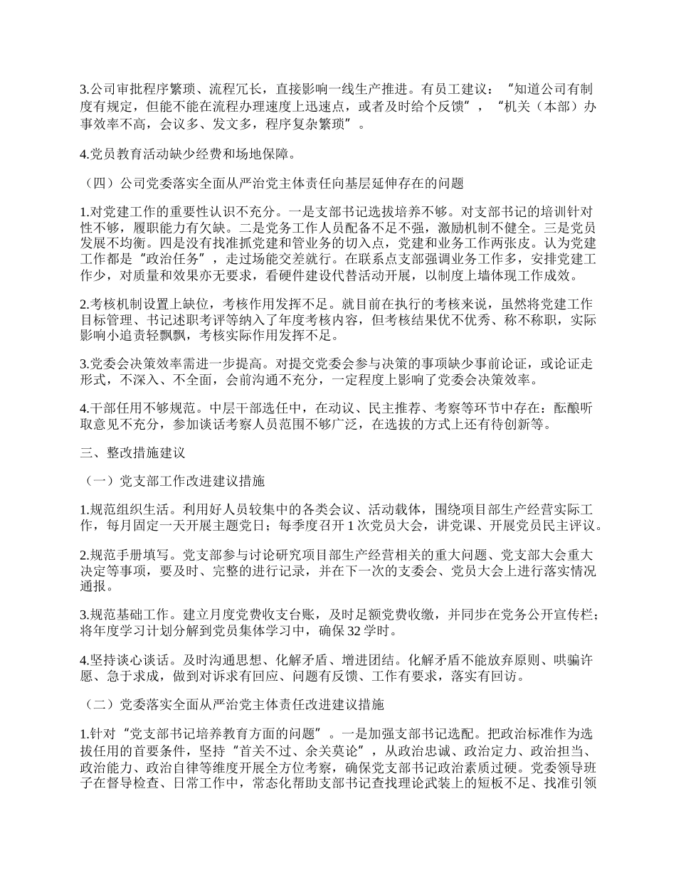 企业基层党建工作和管党治党“一岗双责”履职情况督查报告.docx_第3页