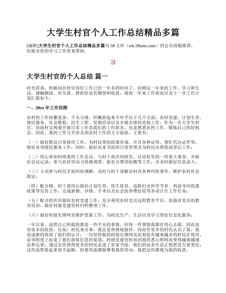 大学生村官个人工作总结精品多篇.docx_第1页