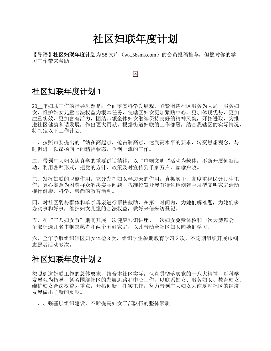 社区妇联年度计划.docx_第1页