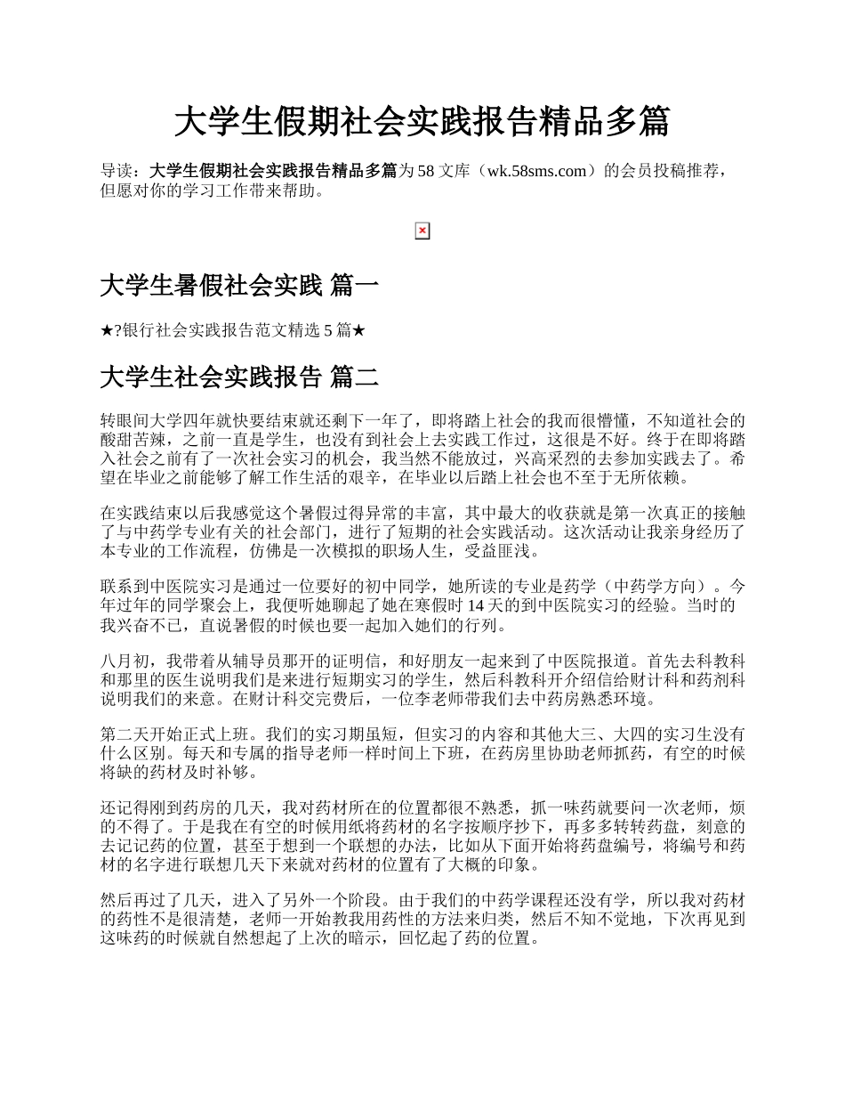 大学生假期社会实践报告精品多篇.docx_第1页