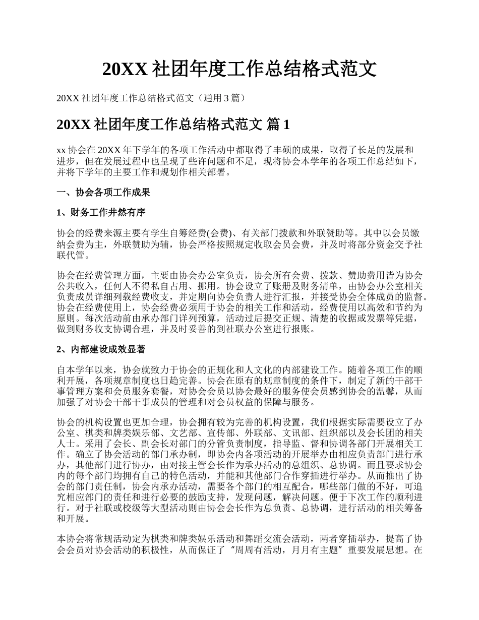 20XX社团年度工作总结格式范文.docx_第1页