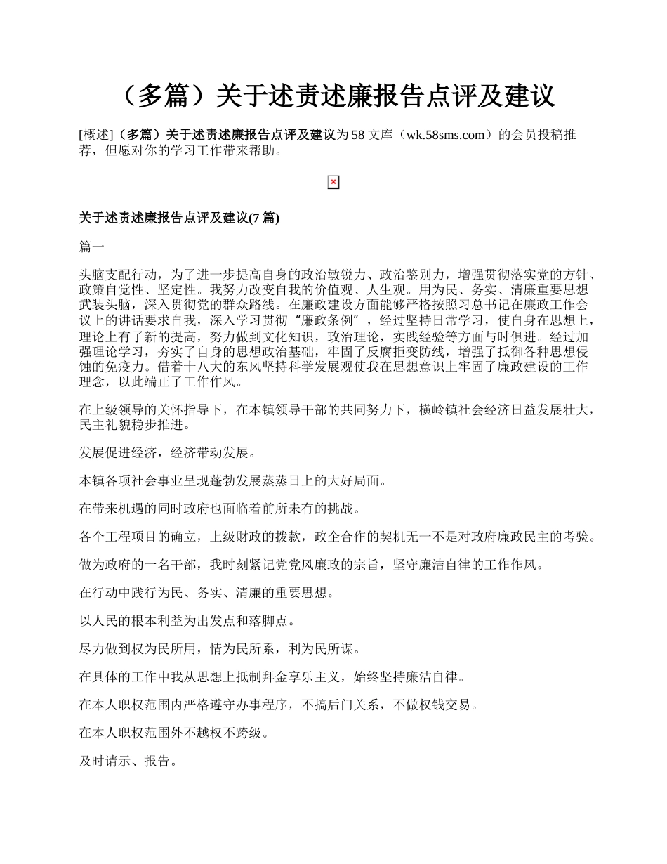 （多篇）关于述责述廉报告点评及建议.docx_第1页