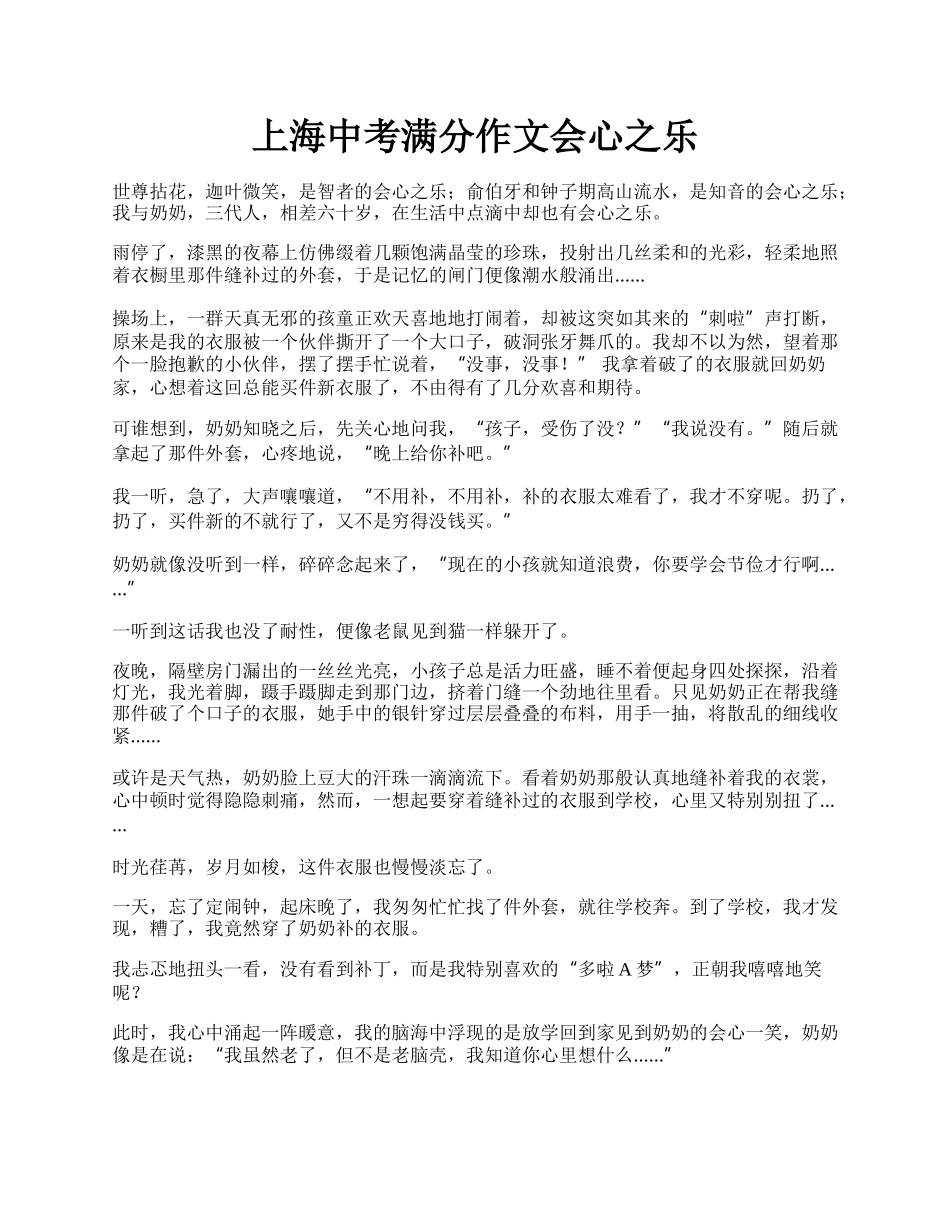 上海中考满分作文会心之乐.docx_第1页