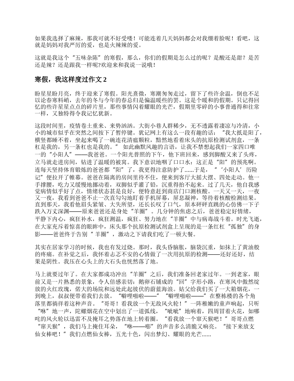 寒假，我这样度过作文初中 寒假我这样度过作文600字.docx_第2页