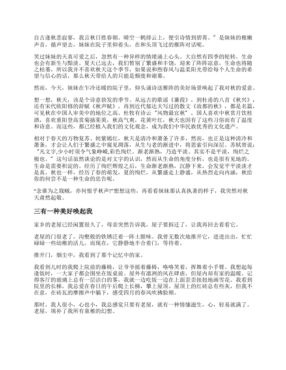 有一种美好唤起我作文600字 有一种美好唤起我中考满分作文.docx_第2页