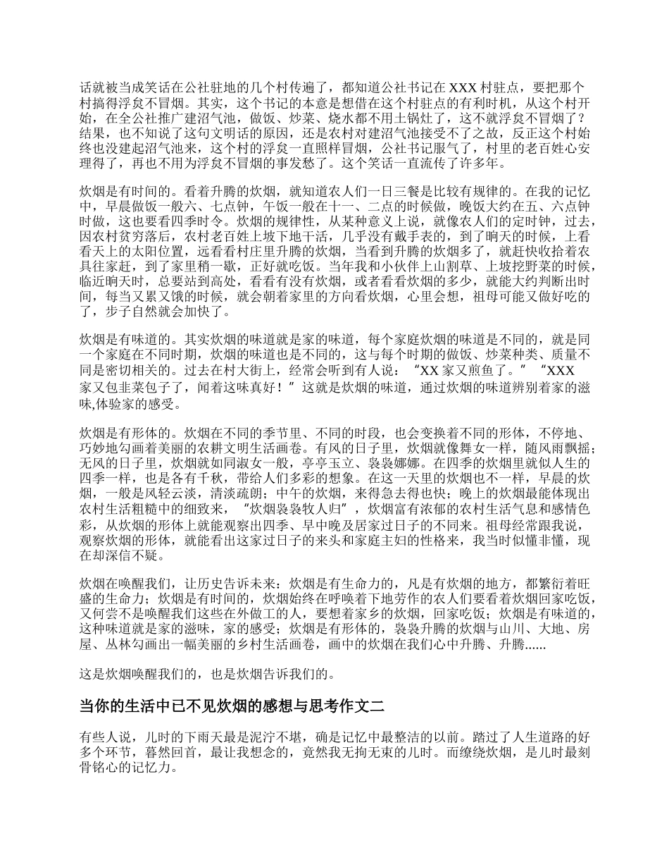 当你的生活中已不见炊烟的感想与思考作文20XX年最新.docx_第2页