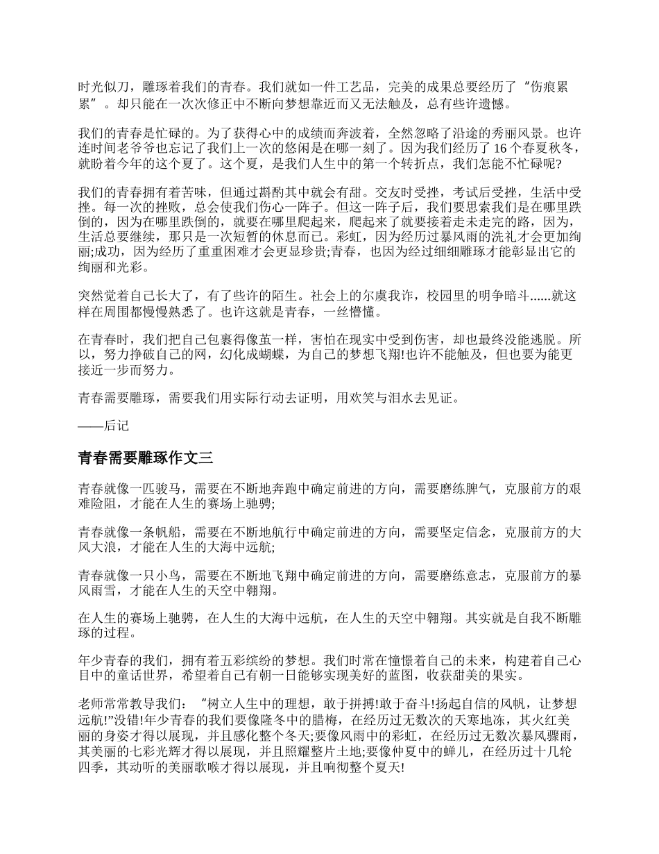 青春需要雕琢作文800 青春需要雕琢作文议论文.docx_第2页