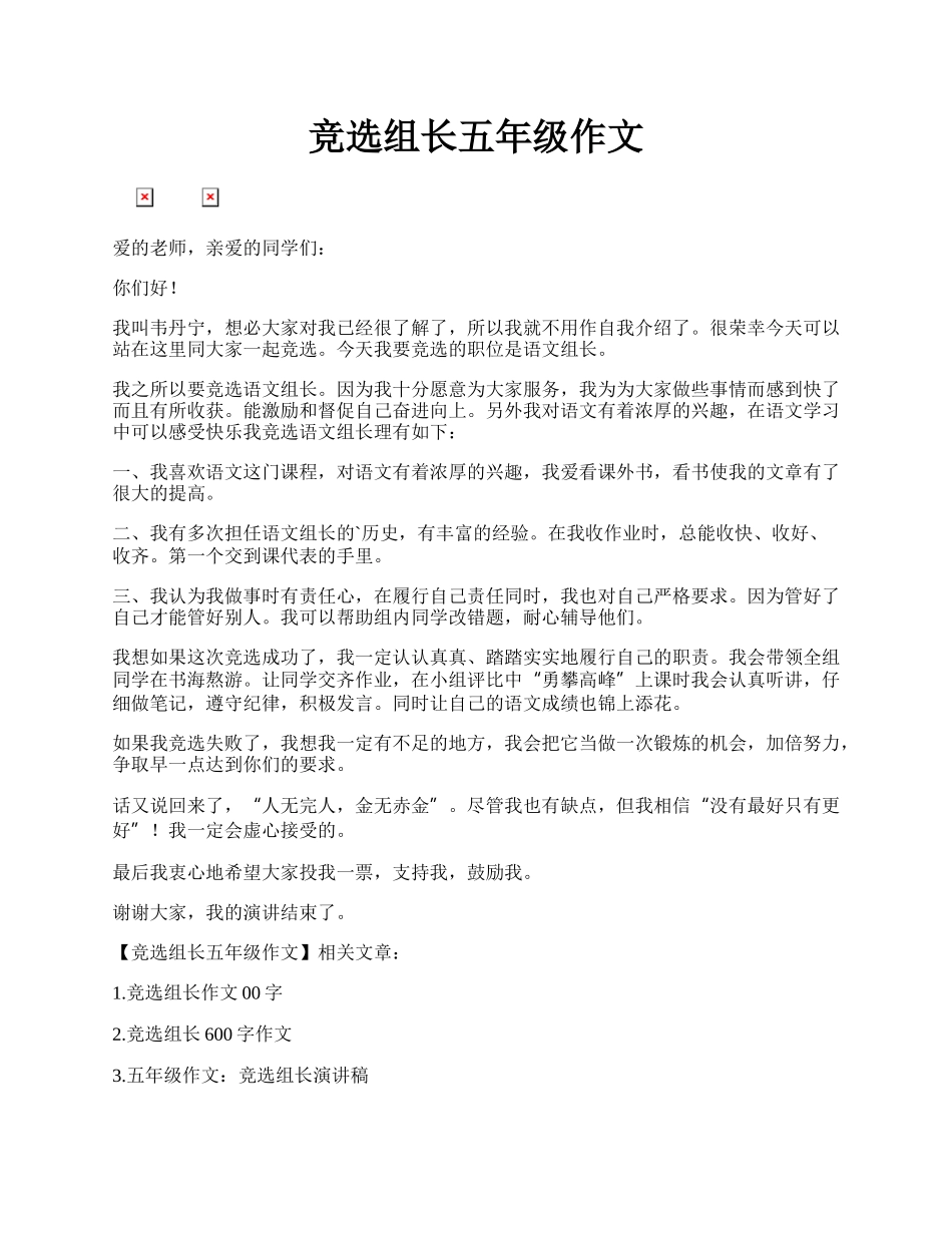 竞选组长五年级作文.docx_第1页