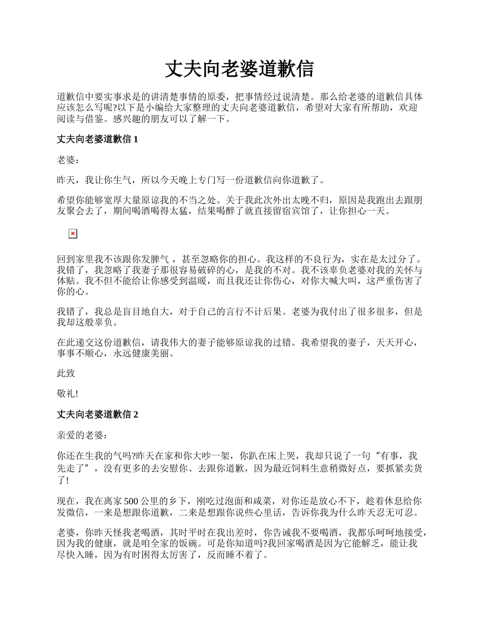 丈夫向老婆道歉信.docx_第1页