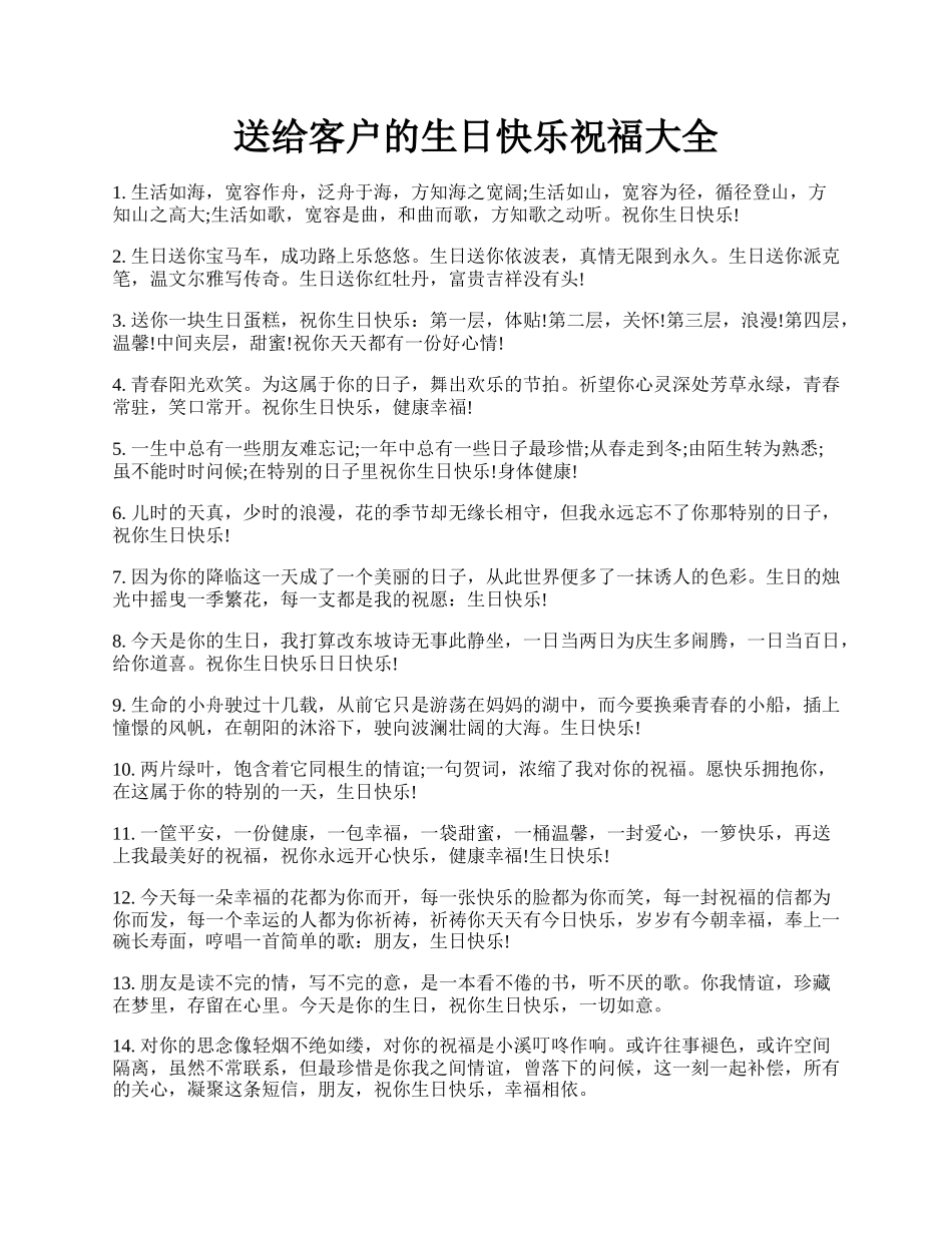 送给客户的生日快乐祝福大全.docx_第1页