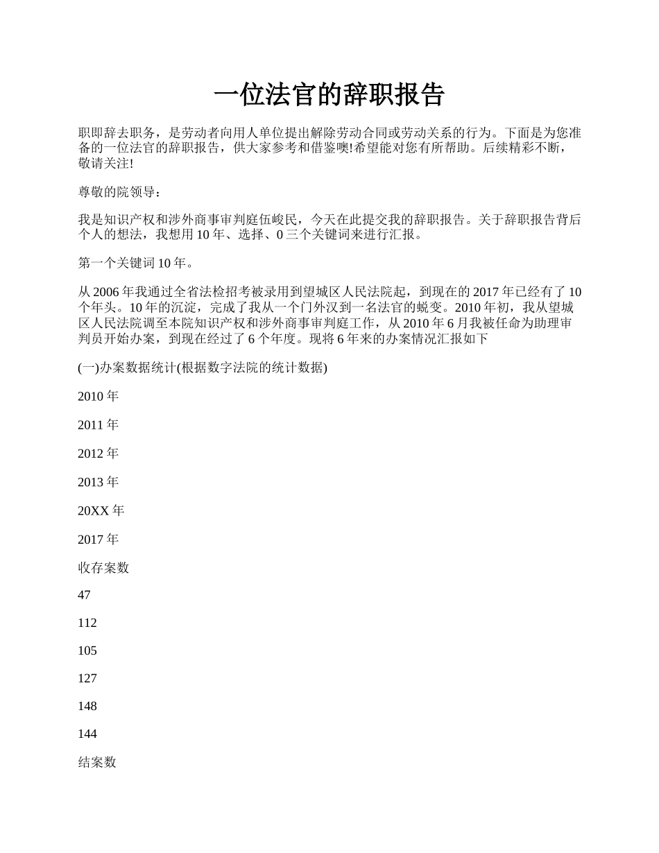 一位法官的辞职报告.docx_第1页