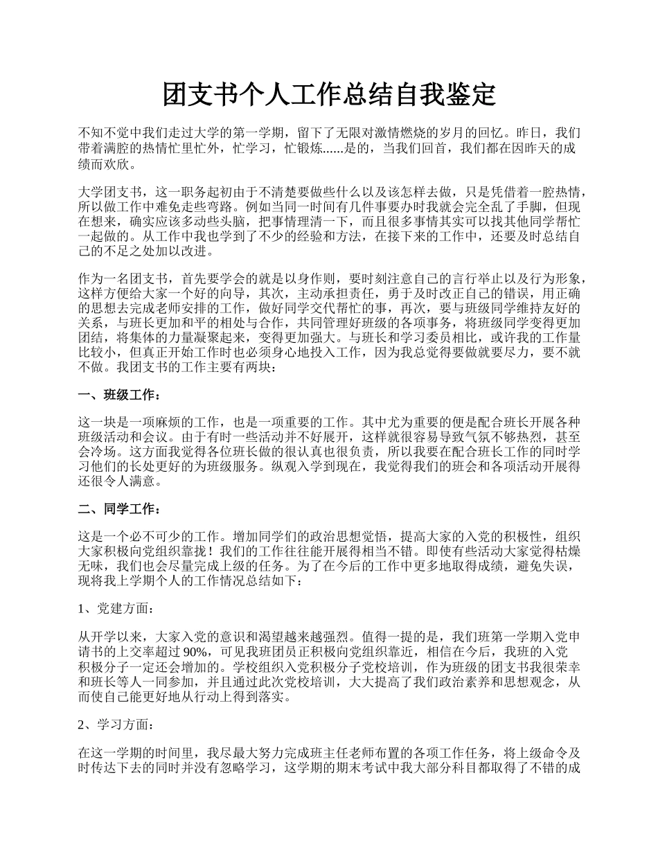 团支书个人工作总结自我鉴定.docx_第1页