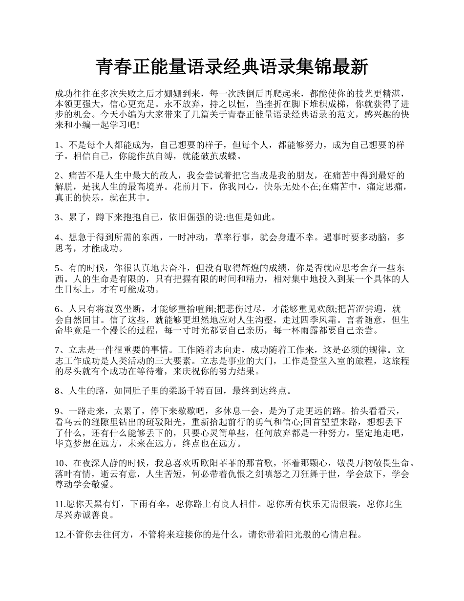 青春正能量语录经典语录集锦最新.docx_第1页