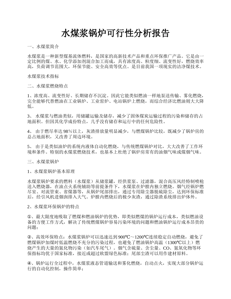 水煤浆锅炉可行性分析报告.docx_第1页