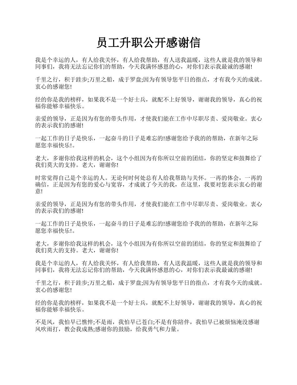 员工升职公开感谢信.docx_第1页