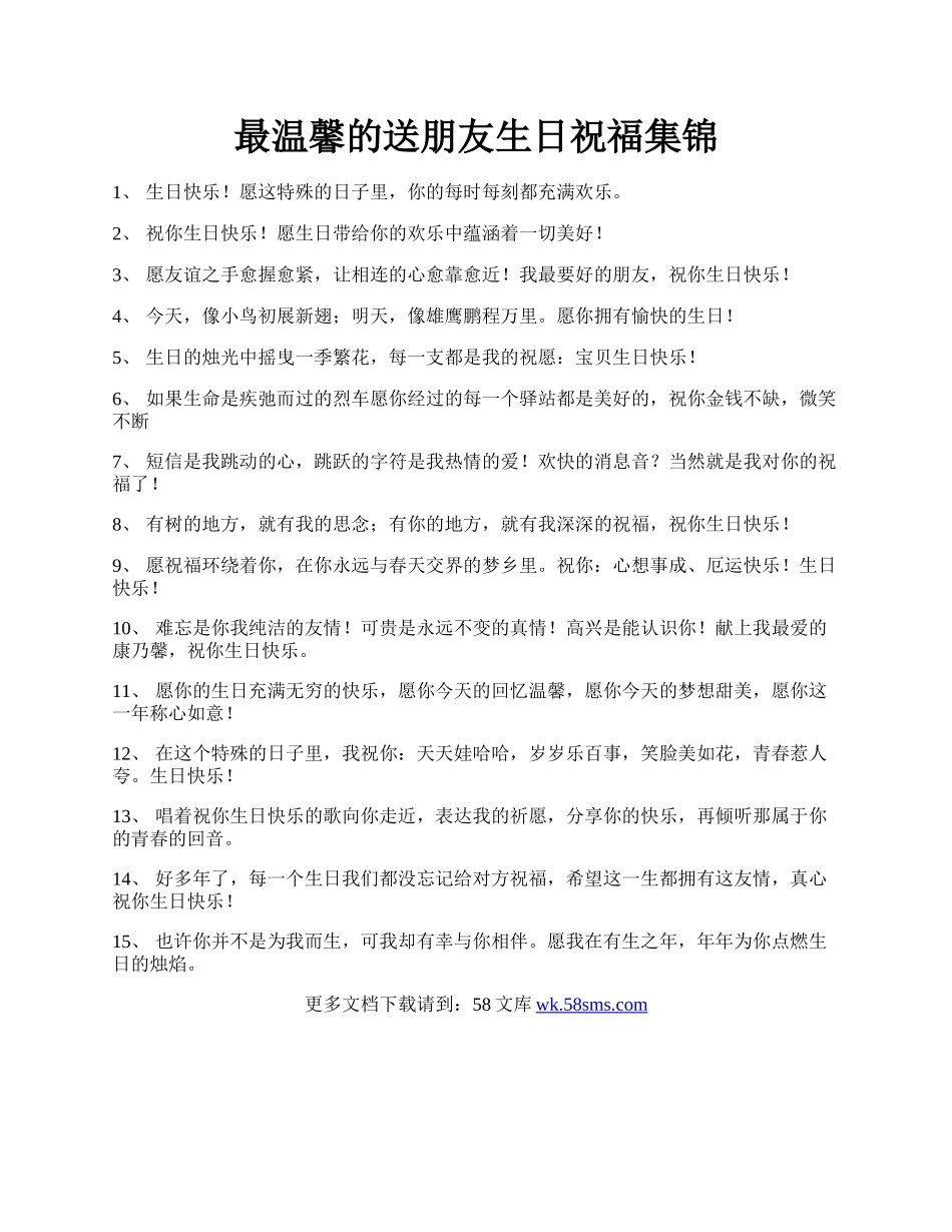 最温馨的送朋友生日祝福集锦.docx_第1页